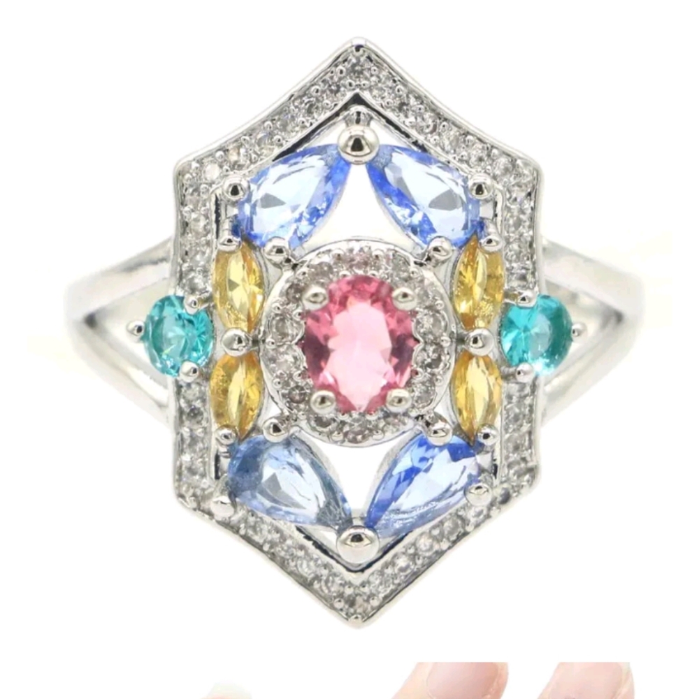 New multi color cz sterling silver ring